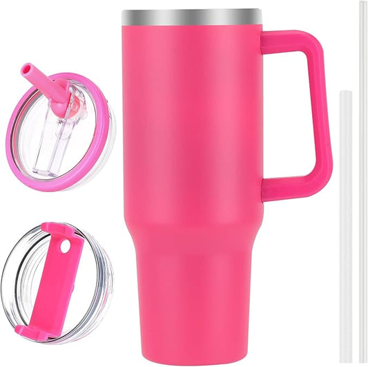 40 oz Tumbler with Handle and Flip Straw Lid, Vacuum Insulated Leak Proof Double Walled Stainless Steel Travel Mug Tumblers, Maintains Cold Ice and Heat for Hours(Hot Pink) - Bloomnest