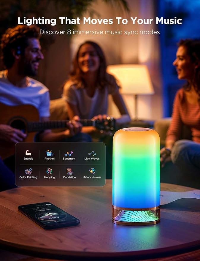Govee RGBIC Smart Table Lamp 2, Touch Bedside Small Table Lamp Work with Matter, Alexa, LED Desk Lamp with 64 Scene Modes, Color Changing Lamp for Bedroom Living Room Dimmable Night Light(Corded) - Bloomnest