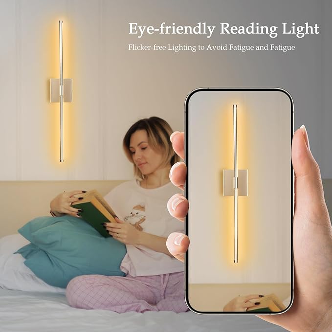 LED Wall Sconces with Remote Control, Dimmable Wall Sconces Set of 2, 5 Colors 3000K-6500K & Dimmable, Hardwire Wall Light with Timer & Night Light, LED Nickel Wall Lamps for Living Room, Bedroom - Bloomnest