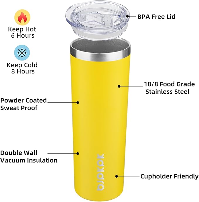 BJPKPK 20 oz Skinny Tumbler with Lid 2 Pack Slim Insulated Travel Coffee Cup Stainless Steel Thermal Mug,Purple,Goldenrod - Bloomnest