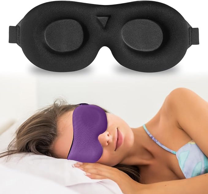 DTS Eye Masks for Side Sleepers Men Women Zero Eye Pressure 3D Cups Complete Light Blocking Night Blindfold with Adjustable Strap Shade Cover Sleeping Mask for Travel Nap Work Home (Purple) - Bloomnest