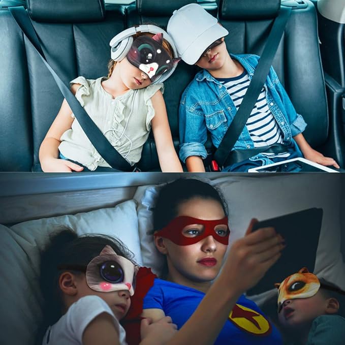 Tphon Sleep Mask for Adult Kids Boys Girls Funny Blindfolds Soft Cute Animal Sleeping Masks with Adjustable Strap for Travel Naps Shift Works Games - Bloomnest