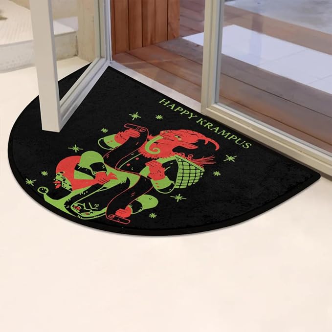 Half Round Door Mat, Happy Krampus Print Non-Slip Half Circle Rug Washable Durable Home Decor Cute Door Mat for Indoor Outdoor Living Room Bedroom Kitchen Patio(36"x24") - Bloomnest