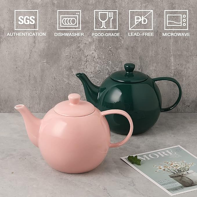 Sweejar Porcelain Teapot with Removable Stainless Steel Infuser,Microwave & Dishwasher Safe Tea Pots for Loose Tea,Tea Infuser Pots for Chrismas Women Gift (40oz Pink) - Bloomnest