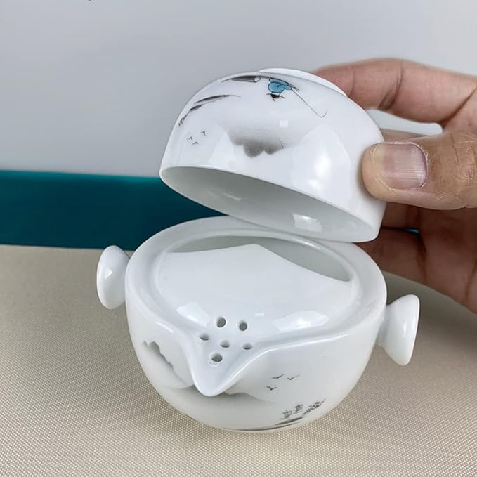 Convenient Teapot Cup Porcelain Teacup White Glazed Travel tea set (Landscape set)