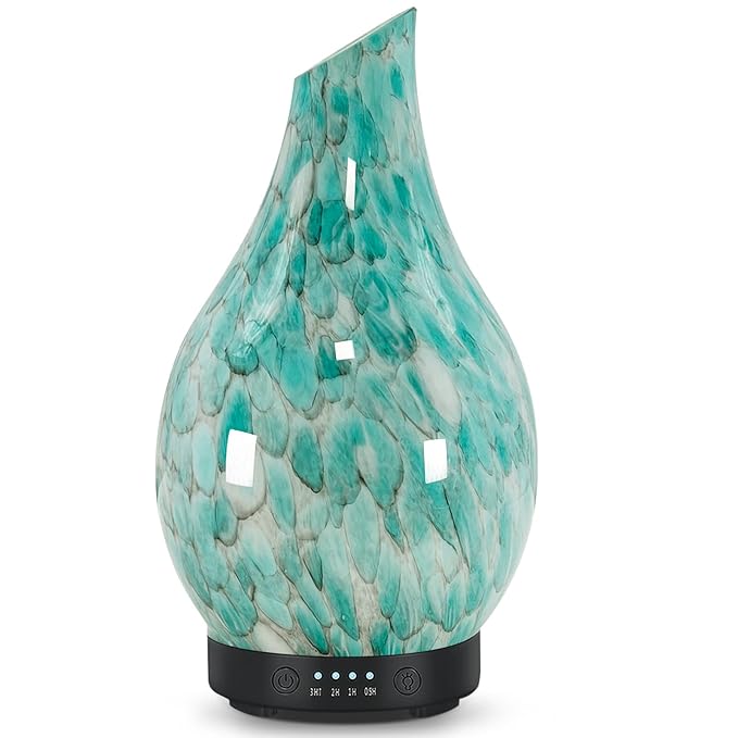 Essential Oil Diffuser 120ml Ultrasonic Aromatherapy Diffuser with Handmade Glass BPA Free, Auto Shut-Off 4 Timer Setting 7 Colors Changed LED for Home Yoga Office (Cobblestone) - Bloomnest