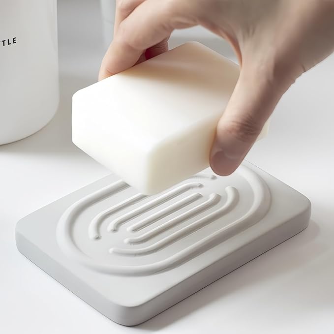 Soap Tray Water Absorbing Diatomite Dish Shampoo Bar Soap Holder Quick Dry Stone Soap Bar Holders Fast Drying Soap Saver Diatomaceous Earth Dishes for Shower Bathroom Bathtub Sink Organizer (Grey) - Bloomnest