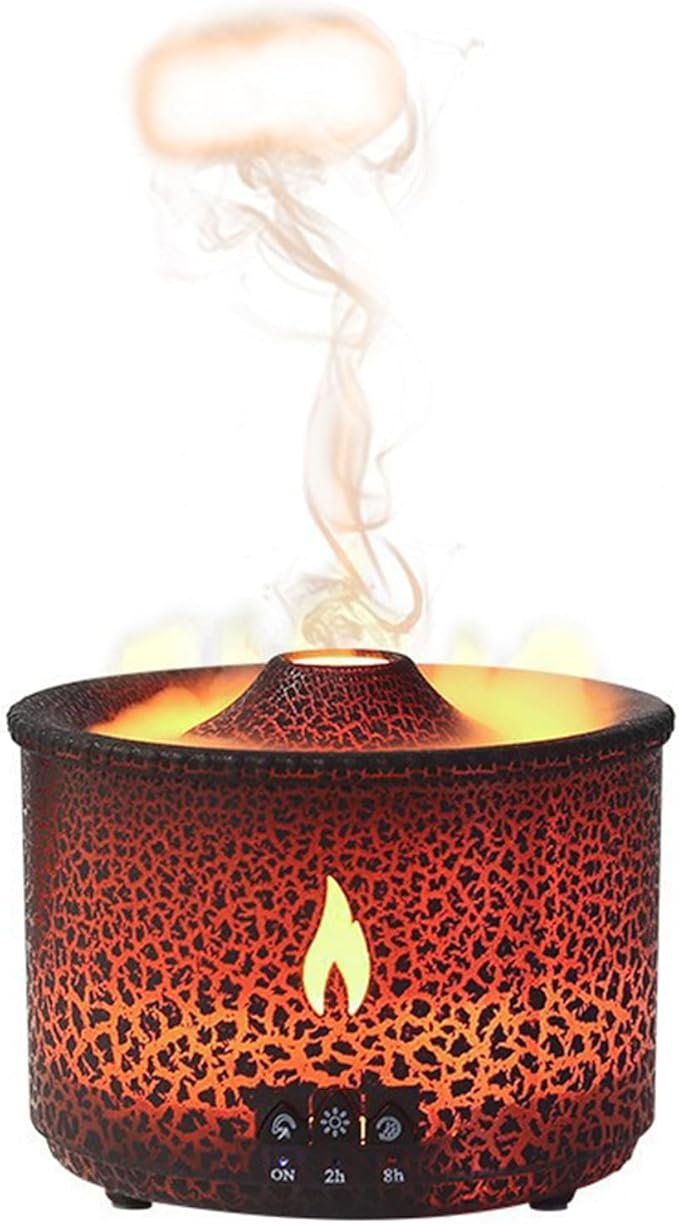 Volcano Humidifier Quiet Flame Diffuser: 300ml Spray Humidifier with 2 Modes Fire Mist Waterless Auto Shut Off Aromatherapy Diffuser with Remote Control for Bedroom Home, Office(Red & Blue) MINGPINHUIUSFeatured
