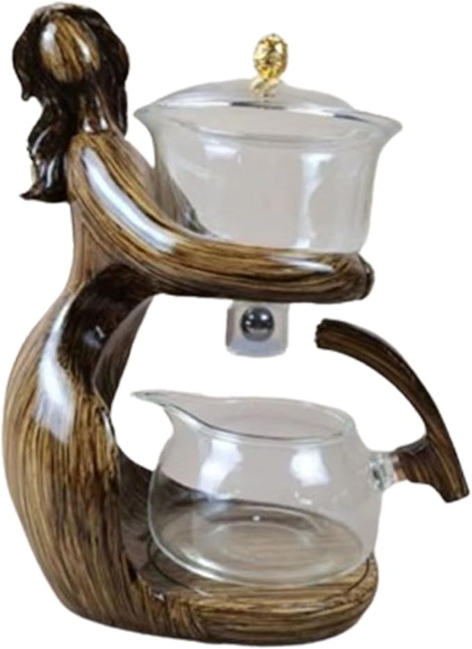 Magnetic Teapot Tea Pot Set Tea Maker Semi Automatic Kungfu Glass Tea Set Tea Infuser Pot for Holiday Gifts Father's Day Home, Brown, 15.5cmx10.5cmx24cm