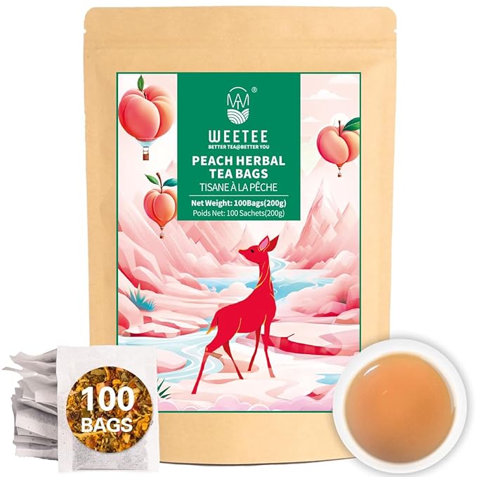 WT WEETEE Peach Herbal Tea Bags, Caffeine Free Tea Made with Rose Hip, Orange Peel, Hawthorn, Chamomile, Hibiscus & More, 100 Counts Peach and Herbs Good for Iced - Bloomnest