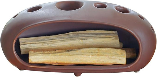 3 in 1 Palo Santo Holder for Sage Bundles Cone Incense, Handcrafted Ceramic Incense Burner Holder Ash Catcher with Chimney, Smudge Bowl for Yoga Meditation Home Decor (Multi - Porous Red) GRAMSTORMAX