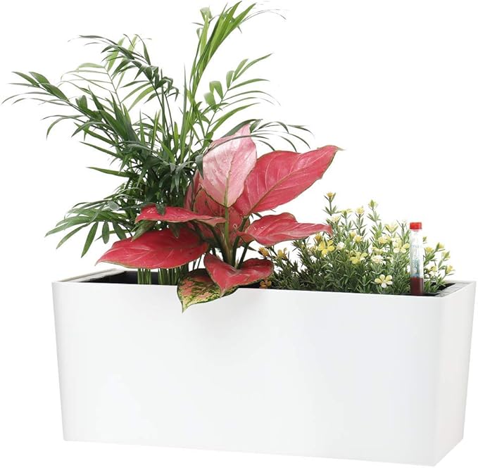 SAROSORA 14" Rectangle Self Watering Planter with Water Level Indicators for Plants & Flower Home Garden Outdoor Indoor Succulent | Herb pots | Window Box (1, White) - Bloomnest