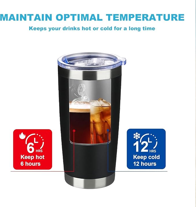 Personalized Custom Print in USA Tumbler 20oz Stainless Steel Double Wall Coffee Cup with Lid & Straw Insulated Tumbler with Colorful Text Logo Photo