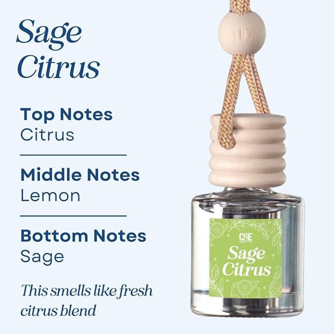 C&E Craft Co Hanging Car Air Freshener Diffuser 2 Pack, Long Lasting Fragrance Oil Car Freshener, Glass Bottle Auto Air Freshener, Made in USA (Sage Citrus) - Bloomnest