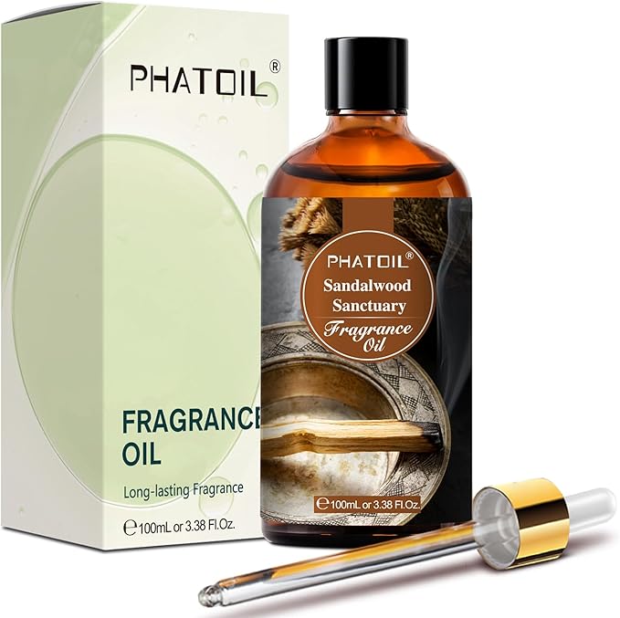 PHATOIL Sandalwood Sanctuary Fragrance Oils for Aromatherapy, 3.38FL.OZ Diffuser Oils for Home, Perfect for Aromatherapy, Humidifiers, Yoga, DIY Candle and Soap Making - 100ml - Bloomnest