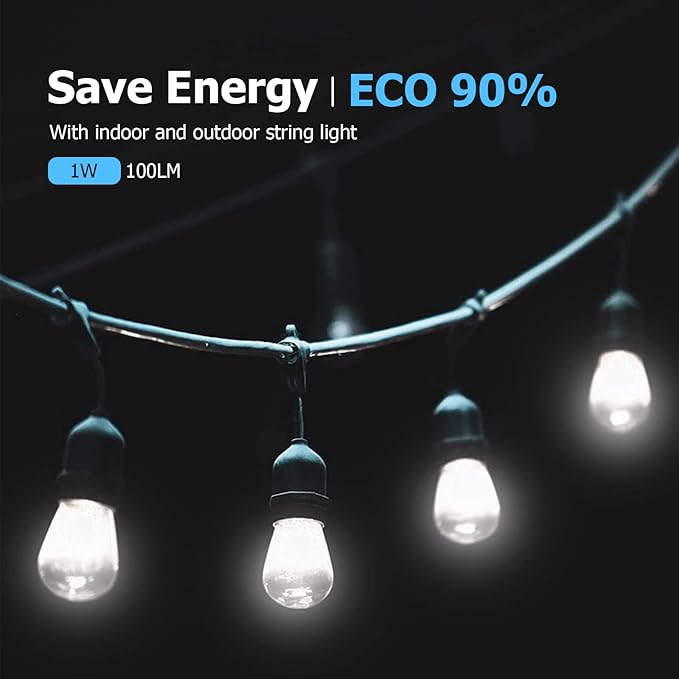 Jslinter S14 5000K Daylight Outdoor String Lights Bulbs Replacement, Shatterproof & Waterproof, 1 Watt LED 11W Equivalent, E26 Base Non-dimmable, Edison Vintage Style for Patio Garden, 24-Pack - Bloomnest