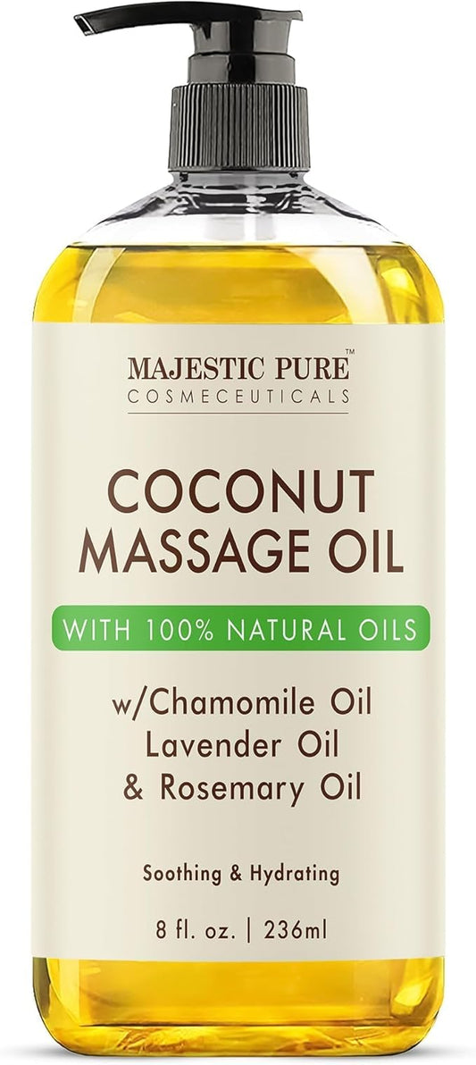 MAJESTIC PURE Coconut Massage Oil for Massage Therapy - Refreshing, and Relaxing - Natural Oils - for All Skin Types - Men and Women - 8 fl oz - Bloomnest
