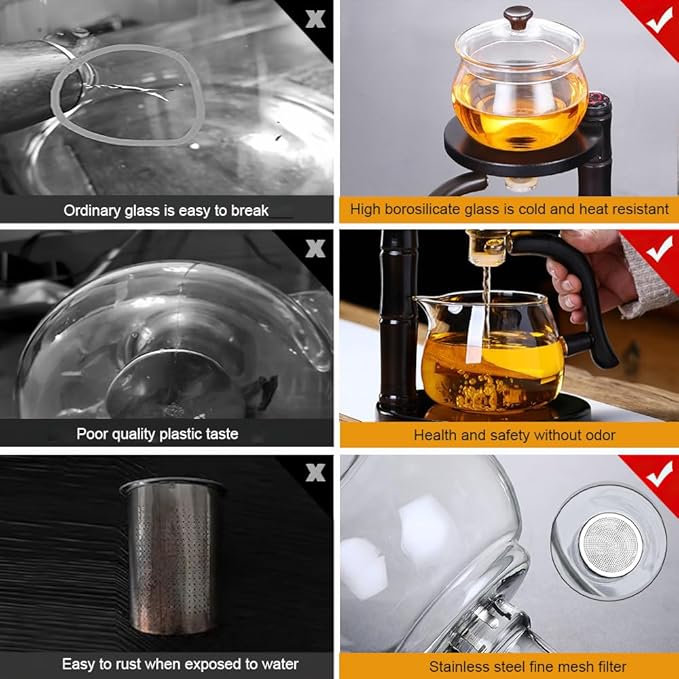 Kungfu Magic Tea Set Glass Magnetic Teapot Semi-Automatic Water Guide Magnetic Teapot with Infuser Heat-Resistant Glass Magic Tea Pot Magic Tea Set Perfect of Holiday Gifts (Black) - Bloomnest