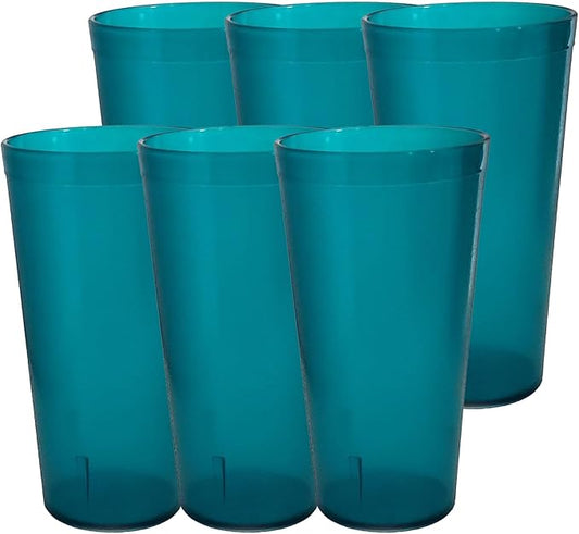 Party Outlaw Teal Plastic Cup Tumblers 6 Pc 16oz Lightweight, Heavy Duty Stackable Cafe Style Plastic Glasses. Reusable & Dishwasher Safe Ice Tea & Water Cupsafe Ice Tea & Water Cups - Bloomnest