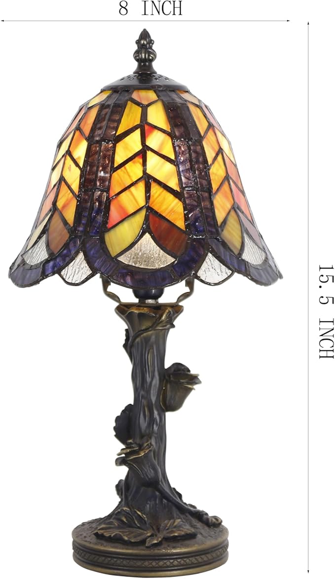 Small Tiffany Lamp Mini Purple Maple Leaf Stained Glass Table Lamp Desk Light 8X8X15.5 Inches with Resin Flower Bas - Bloomnest