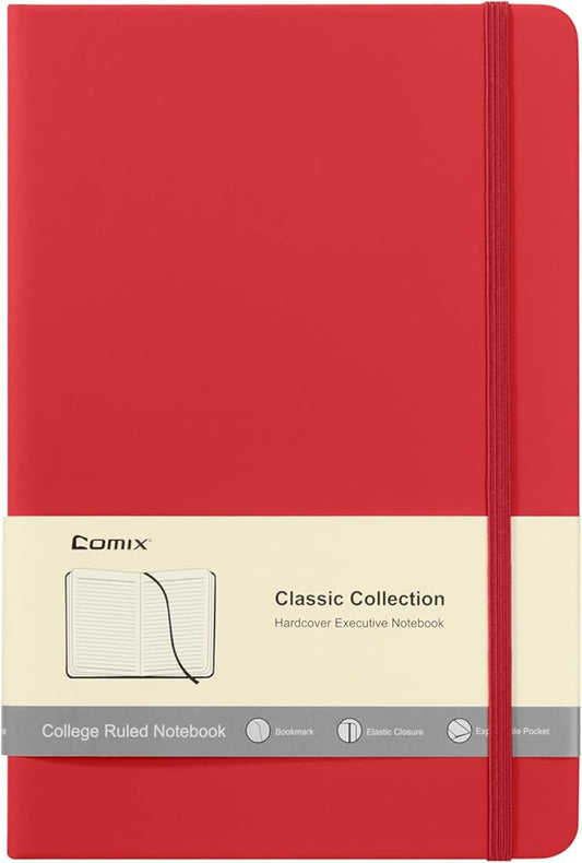 Comix Lined Journal Notebook for Women Men, Journaling Notebooks for Office School Home, 240 Pages, 5.5" x 8.3", College Ruled, A5, Hardcover, Red - Bloomnest
