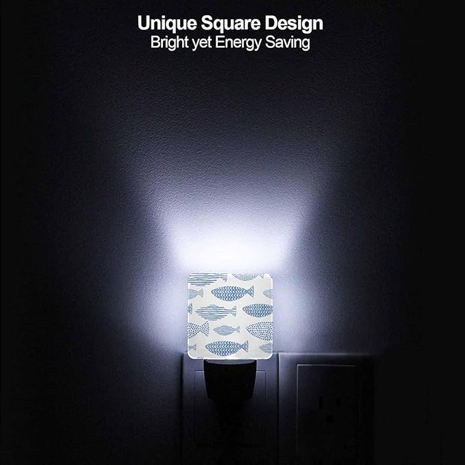 LED Night Light,Art Ocean Watercolor Fish LED Night Light Plug into Wall with Dusk to Dawn Light Sensor White Energy Efficient Nightlight for Bedroom Bathroom Hallway Living Room Kitchen - Bloomnest