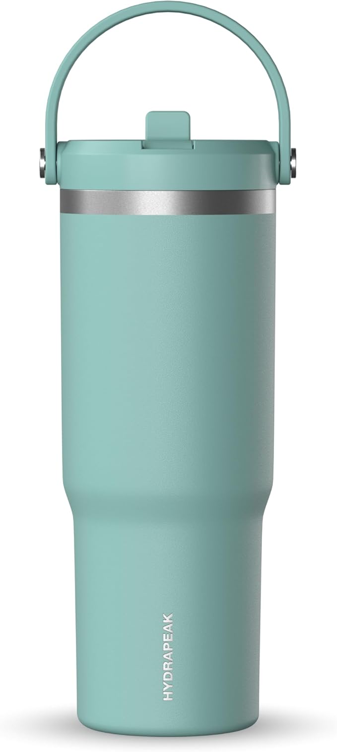 Hydrapeak Nomad 32 oz Tumbler with Handle and Straw Lid, Leakproof, Double Insulated, 32oz Cup Stainless Steel (Pale Sage) - Bloomnest