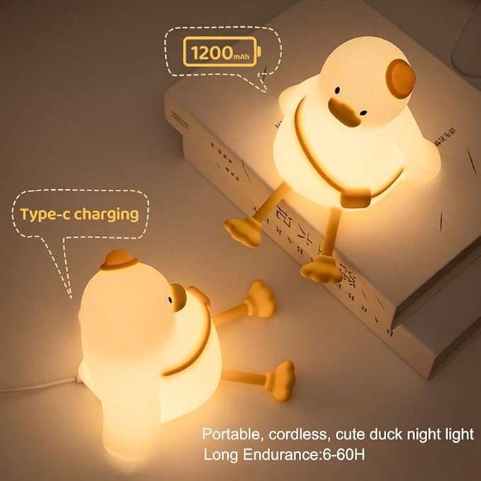 Duck Night Light for Kids 3 Levels Dimmable Silicone Animal Nursery Light,Adorable Rechargeable 30min Timmer Novelty Bedside Touch Lamp,Baby Nursery Kids Room Decor,Gifts for Girls boy - Bloomnest