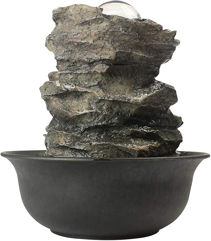 Spinning Orb Rock Cascading Tabletop Fountain, Zen Meditation Indoor Waterfall Feature with LED Light for Home Office Bedroom Relaxation