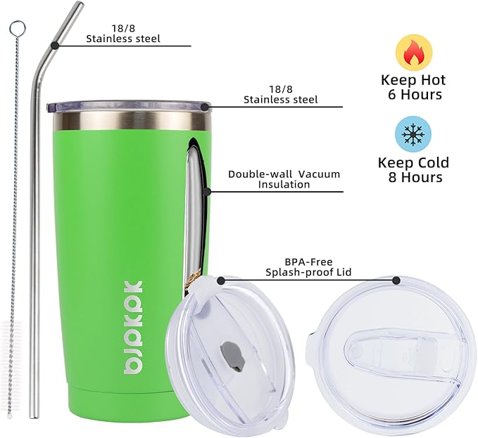 BJPKPK 20oz Tumbler with Lid and Straw Stainless Steel Tumbler Cup Vacuum Insulated Double Wall Travel Coffee Mug,Green - Bloomnest