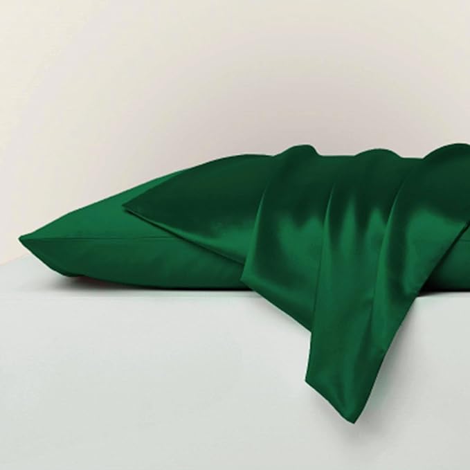 Oeko-TEX Certified Mulberry Silk Pillow Cases Green for Christmas Made in USA, 100% Silk Pillowcase with Zipper, 6A Grade 22 Momme Pure Silk Gift Set, 1 Pcs 20"x30" (Queen, Emerald) - Bloomnest