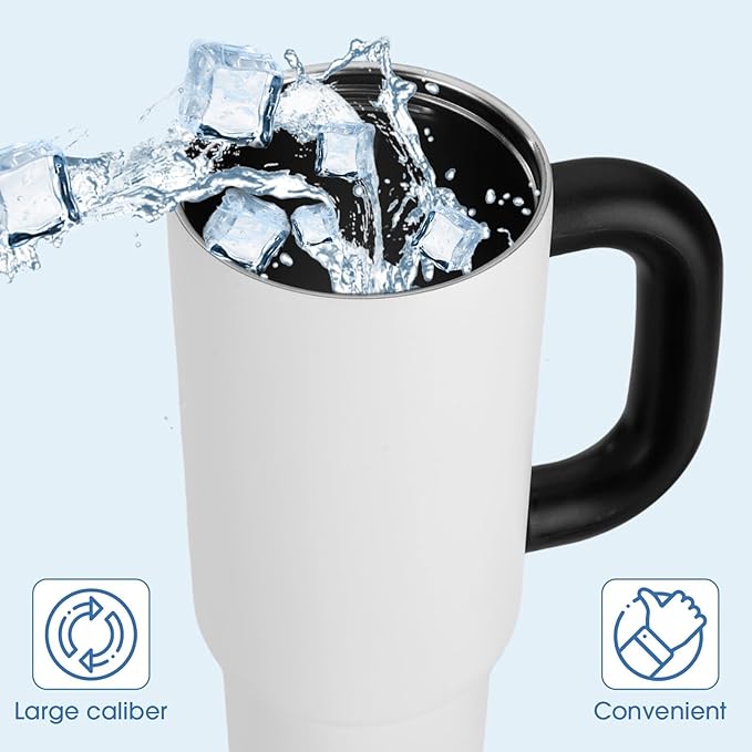 2 Pack 24oz Tumbler with Handle and Straw | Insulated Stainless Steel Travel Mug, Leakproof Lid Double-Wall Vacuum Cup for Hot & Cold Beverages - Fits Cup Holder, for Coffee, Tea, Water, White & Black - Bloomnest