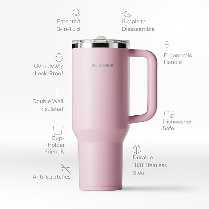 Easy Clean Pro Tumbler - 40 oz Water Bottle with Handle & Quick-Disassemble Flip Straw, Leak Resitance,Double Wall Insulated Stainless Steel, Dishwasher Safe, BPA-Free,Gifts for Women & Men - Bloomnest