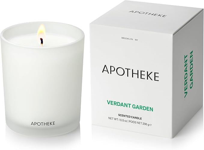 Apotheke Signature Scented Candles for Home, Verdant Garden - 10.5 oz - Soy Wax, Non Toxic, Large Jar White - Luxury Candle Gifts for Women & Men - Cedarwood, Jasmine, Fig, and Coconut - Bloomnest