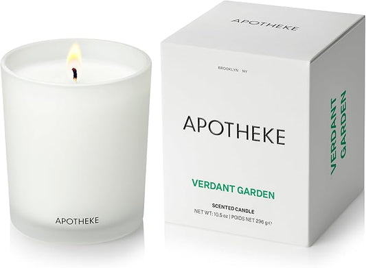 Apotheke Signature Scented Candles for Home, Verdant Garden - 10.5 oz - Soy Wax, Non Toxic, Large Jar White - Luxury Candle Gifts for Women & Men - Cedarwood, Jasmine, Fig, and Coconut - Bloomnest