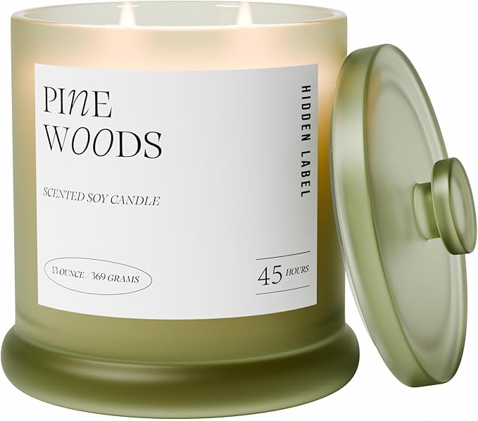 Christmas Candles, Pine Woods Scented, Holiday Candles for Home Scented with Natural Non Toxic, 2 Wicks, 13oz Soy Wax, 45H Long Lasting | Aromatherapy Candle for Home Decor, Christmas Gifts for Women - Bloomnest