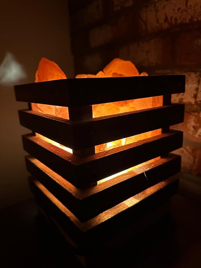 Himalayan Salt Lamp(Wooden Basket with Natural Chunks), Dimmable, Crystal Salt Lamp Classic Design, Extra Bulb, Unique Gift Idea (BlackBasket) - Bloomnest