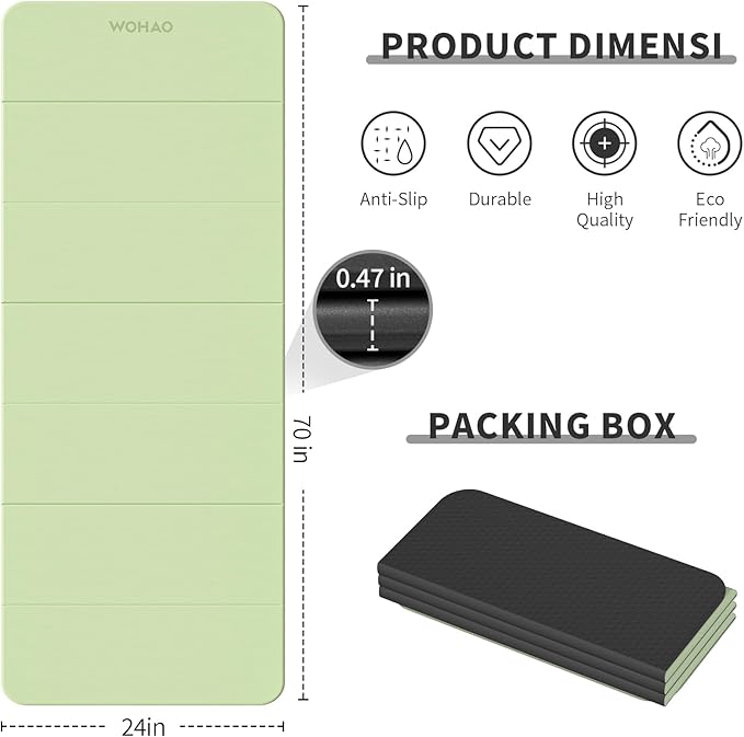 7-Fold Yoga Mat 70"x24" - 1/2 Inch Thick Folding Exercise Mat, Compact Non-Slip TPE Mat for Travel, Storage, Yoga & Home Gym, Lightweight & Portable - Bloomnest