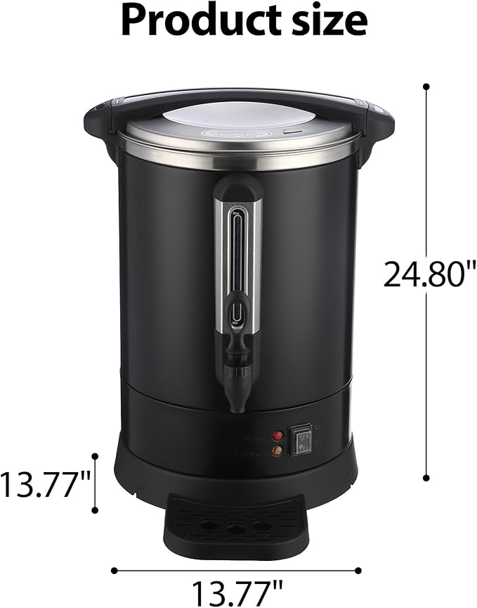 120 Cup Commercial Coffee Urn, 18L Stainless Steel Hot Water Dispenser with Percolator, Two-Way Easy Dispenser, Metallic Black Beverage - Bloomnest