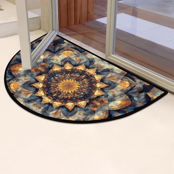 Half Round Door Mat, Vintage Boho Flower Half Circle Rug for Home Decor Floor Indoor Outdoor Non-Slip Washable Half Moon Rug Doormat 36X24 Inch - Bloomnest