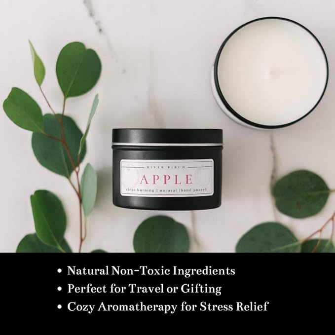 River Birch Candles Apple Scented Candle | Premium, All-Natural, Non-Toxic, Soy Candles | 8 oz. Silver Tin Travel Candle - Bloomnest