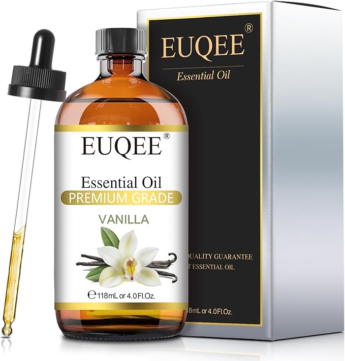 EUQEE 118ml Vanilla Essential Oil, Pure Vanilla Fragrance Essential Oil for Diffuser, Massage, DIY Soap,Candle Making, Skin & Hair Care - 4.0 Fl Oz EUQEE