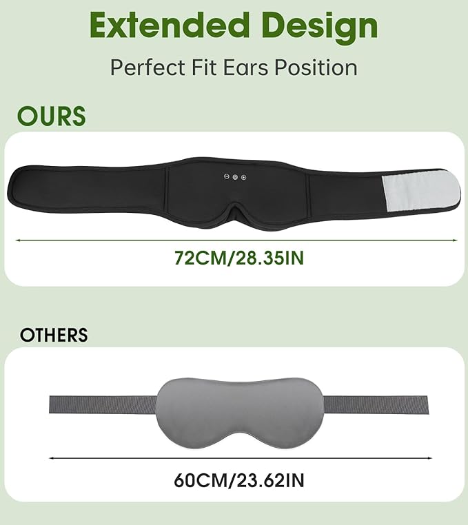 Bamboo Cotton Sleep Mask with Bluetooth Wireless Headphones - Blackout Eye Mask for Sleeping 3D Contoured Sleep Headband Ear Muffs Lengthen & Low Noise Hook for Better Experience (Black) - Bloomnest