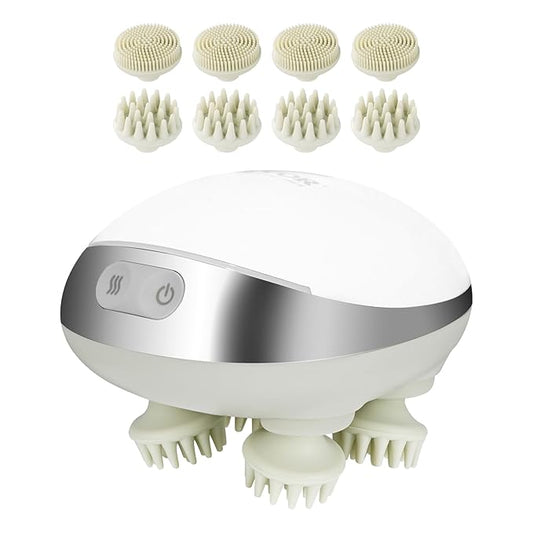 VEVOR Electric Scalp Massager with Heat, Rechargeable Heated Head Massager, IPX7 Waterproof | Portable Kneading Scalp Scratcher with 8 Removable Massage Head for Hair Growth, Deep Clean, Stress Relax VEVOR
