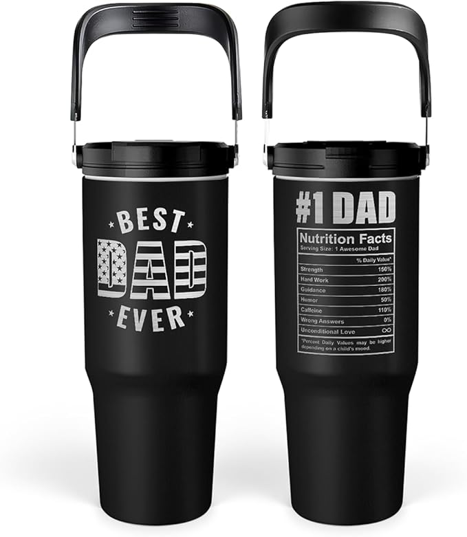 Best Dad Ever Tumbler 30oz with Carry Handle, Stainless Steel Insulated Tumblers Travel Cup with Flip Straw Lid, Gifts for Dad from Daughter Son, Dads Gift for Birthday Christmas Fathers Day - Bloomnest