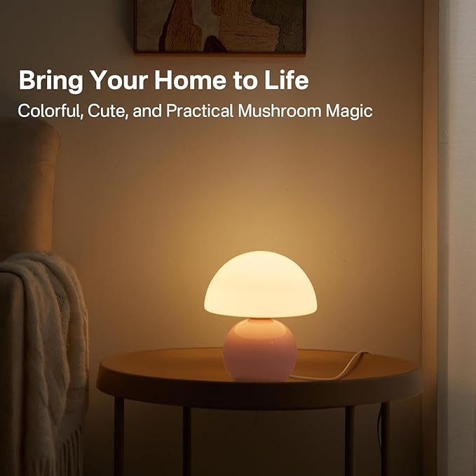 Mushroom Lamp Desk Lamp for Bedroom,Table Bedside Small Lamps for Living Room,Mushroom Decor Cute Mini Modern Mid Century Lamps for Night Stands,Unique Aesthetic Home Living Room Decor(Pink) - Bloomnest