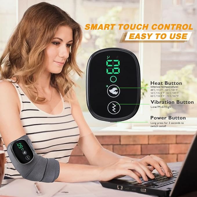 Cordless Knee Massager with Heat Vibration, Knee Heating Pad, Electric Heated Knee Brace Shoulder Heating Pads Elbow Wrap with 3 Heat Levels and Massage Modes - Bloomnest