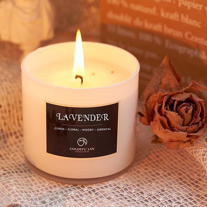 Chloefu LAN Premium Lavender Scented Candle for Men & Women, Highly Scented, 7.1oz|45 Hour Long Lasting, All Natural Soy Candles, Home Decor,Glass Jar Candle with Gift Box - Bloomnest