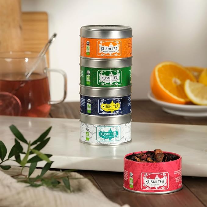Kusmi Tea - Sampler Assortment Variety Box - Gift Idea for Men and Women - Organic Tea - Green Tea, Black Tea, Herbal Tea, Detox - Loose Leaves - 5 Tins of 0,9 oz - Bloomnest