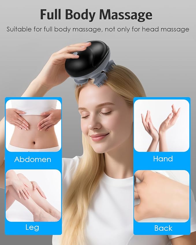 AMIR Electric Scalp Massager, Portable Head Scratcher with 96 Kneading Nodes, Handheld for Stress Relief and Pain Relief, Ideal Valentine‘s Day Gift for Her/Him (Black) AMIR